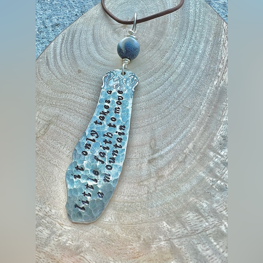 Hammered Vintage Silverware Necklace Leather Cord It Only Takes A Little Faith